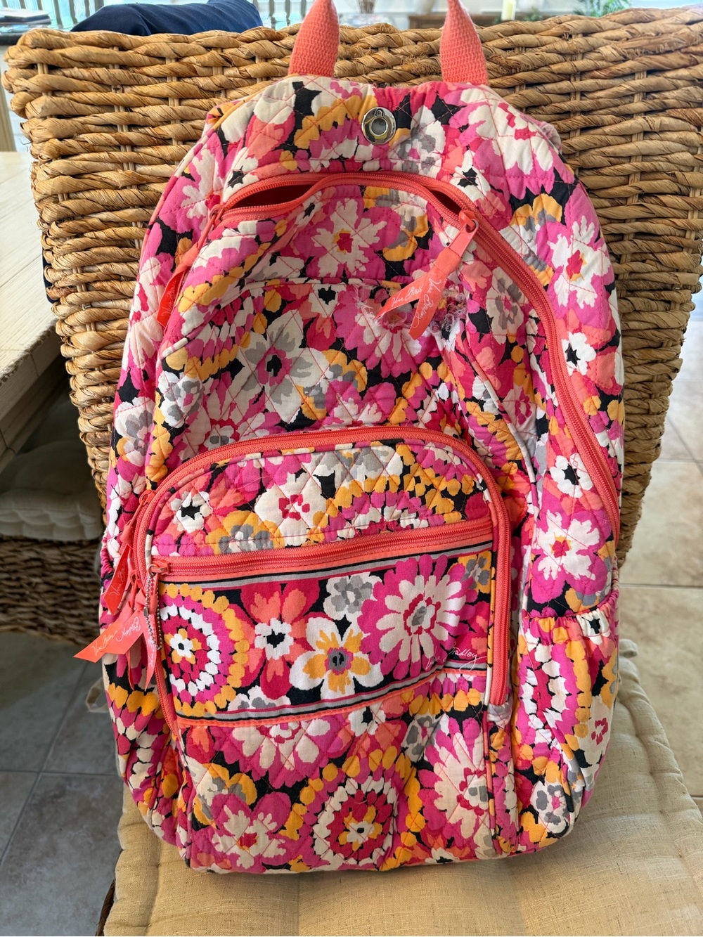 Vera Bradley Coral Pink Floral Quilted Backpack
